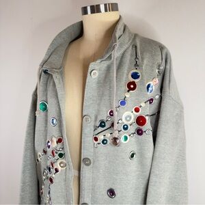 Vintage With Love Designs Inc. Embellished Gray Cardigan - Size Medium Large